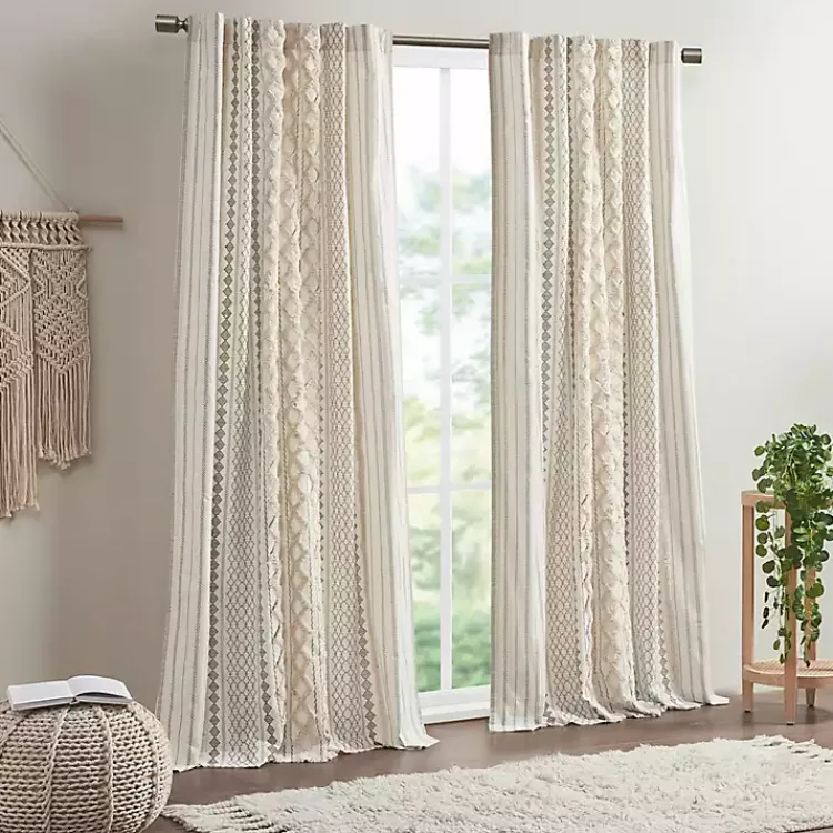 Kirklands Home Imani Cream Chenille Stripe Curtain Panel, 95 in. Ivory Hot