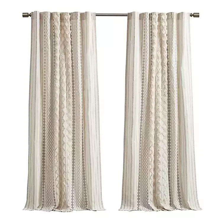 Kirklands Home Imani Cream Chenille Stripe Curtain Panel, 95 in. Ivory Hot