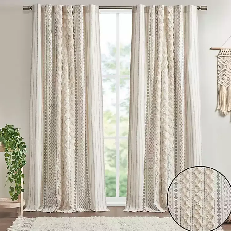 Kirklands Home Imani Cream Chenille Stripe Curtain Panel, 95 in. Ivory Hot