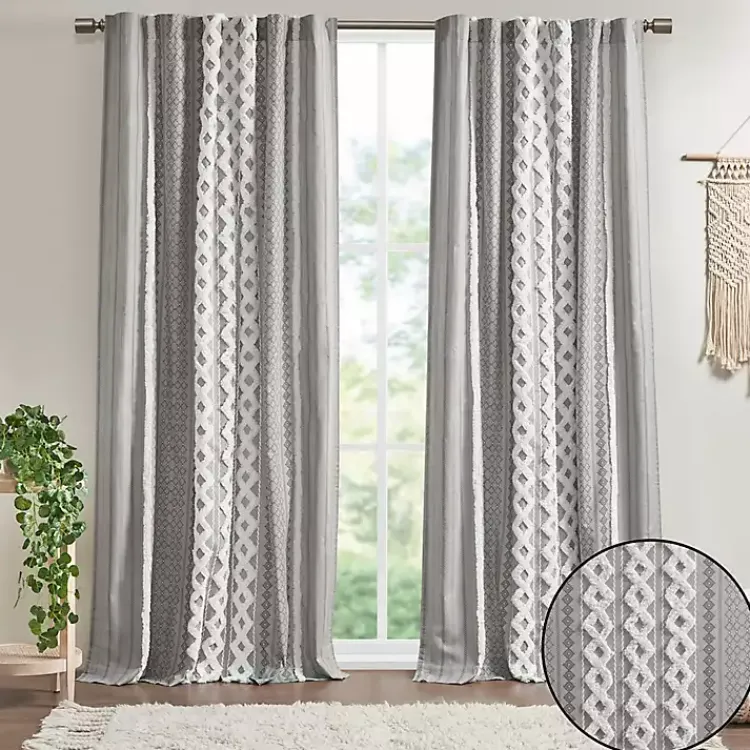 Kirklands Home Imani Chenille Stripe Curtain Panel, 95 in. Gray Hot
