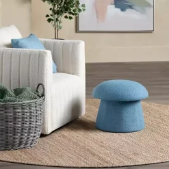 Kirklands Home Indigo Boucle Mushroom Storage Ottoman Blue Clearance