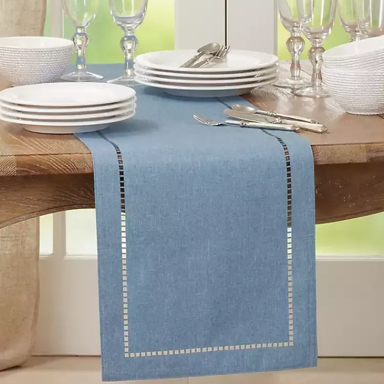 Kirklands Home Indigo Hemstitch Border Table Runner Blue Best