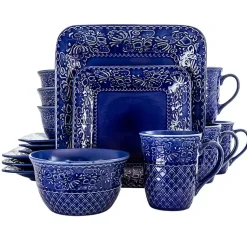 Kirklands Home Indigo Lotus Square 16-pc. Dinnerware Set Blue