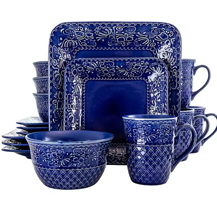 Kirklands Home Indigo Lotus Square 16-pc. Dinnerware Set Blue