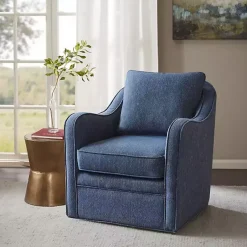 Kirklands Home Indigo Swivel Upholstered Wide Seat Accent Chair Blue Sale
