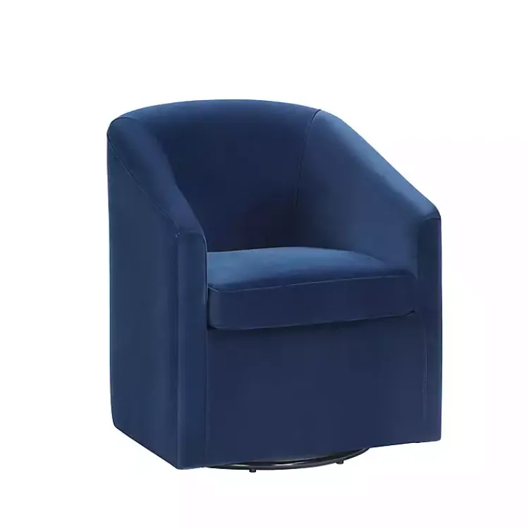 Kirklands Home Indigo Velvet Swivel Barrel Accent Chair Blue New