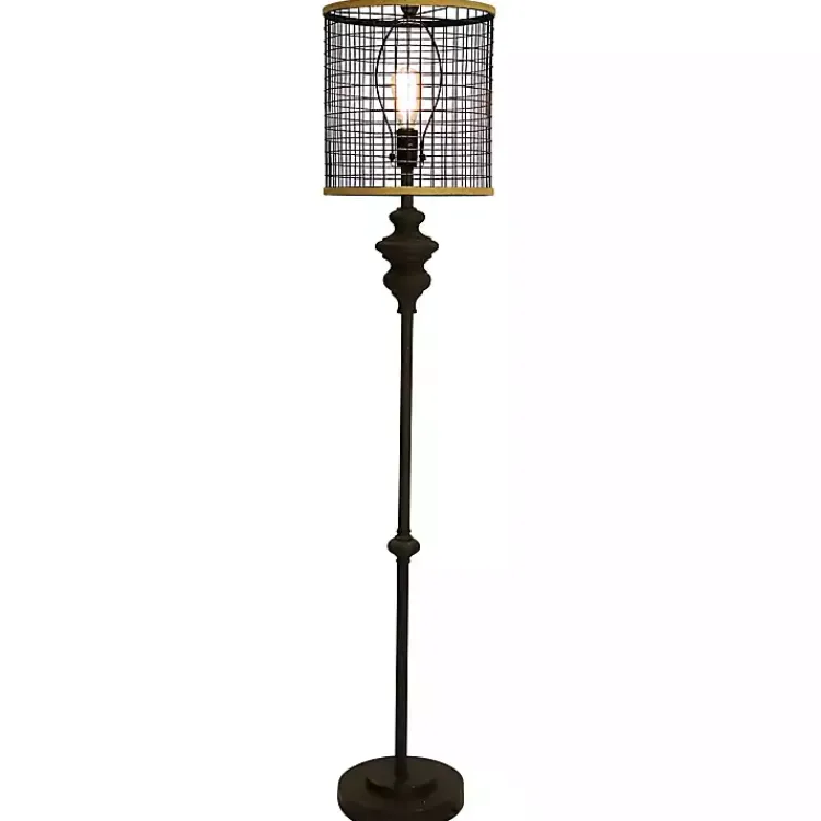 Kirklands Home Industrial Edison Bulb Metal Mesh Shade Floor Lamp Black