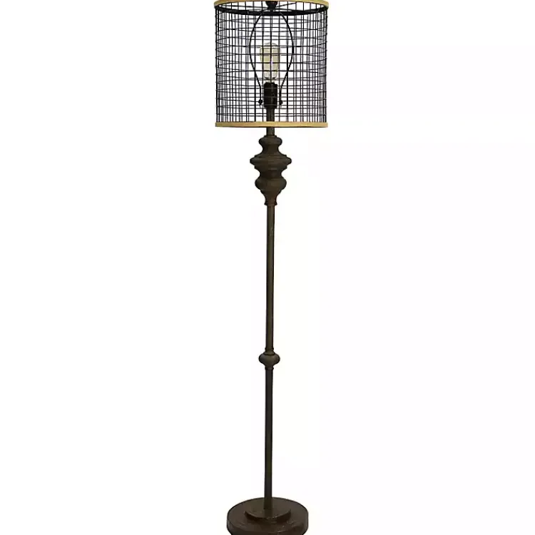 Kirklands Home Industrial Edison Bulb Metal Mesh Shade Floor Lamp Black