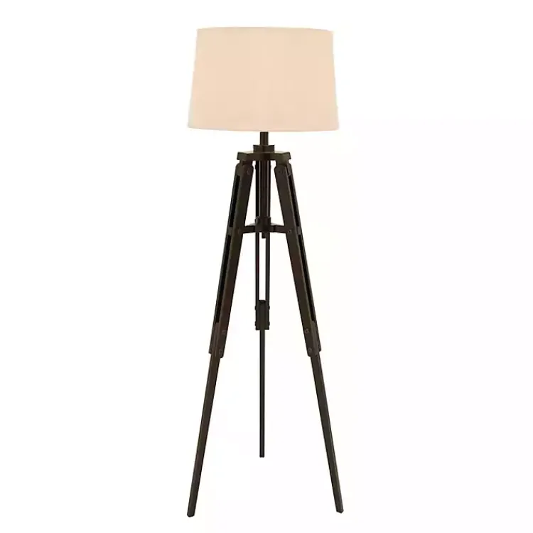 Kirklands Home Industrial Tripod Wooden Floor Lamp Ivory
