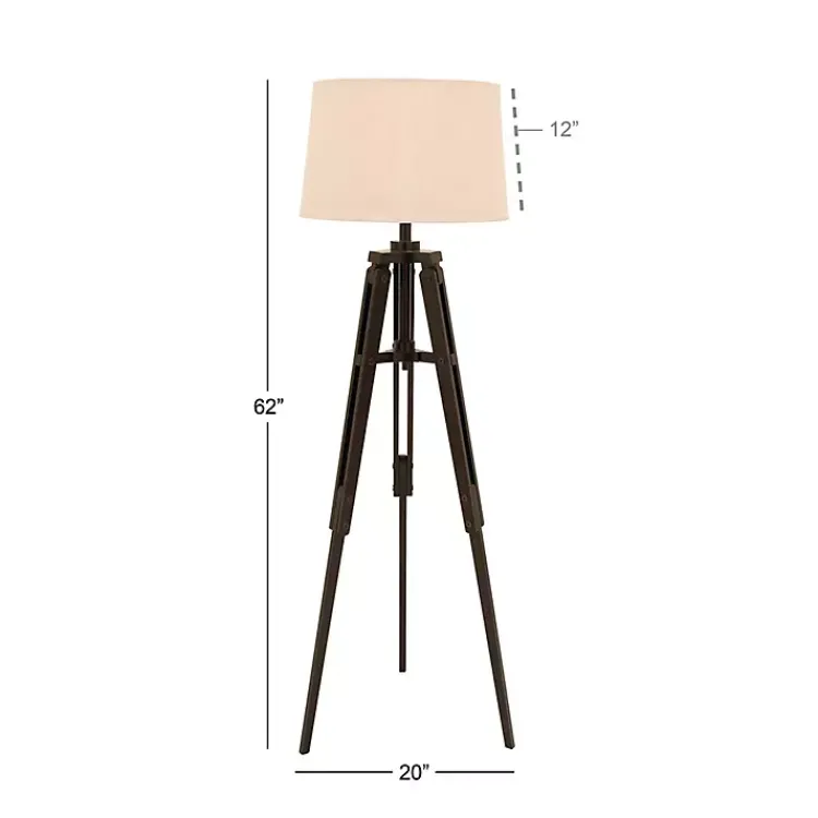 Kirklands Home Industrial Tripod Wooden Floor Lamp Ivory
