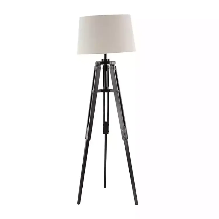 Kirklands Home Industrial Tripod Wooden Floor Lamp Ivory