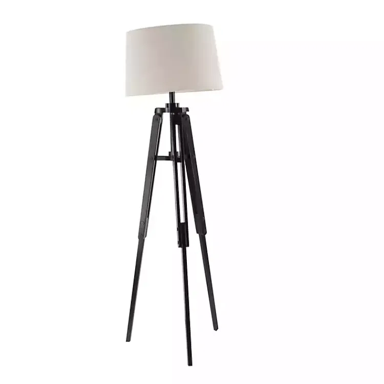 Kirklands Home Industrial Tripod Wooden Floor Lamp Ivory