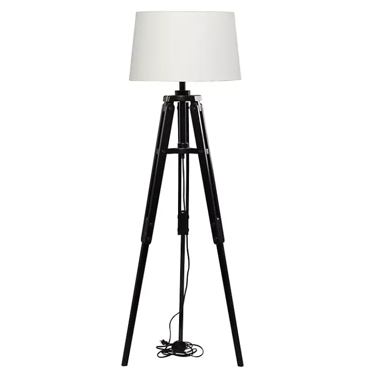 Kirklands Home Industrial Tripod Wooden Floor Lamp Ivory