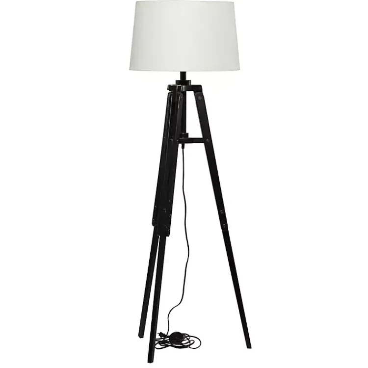 Kirklands Home Industrial Tripod Wooden Floor Lamp Ivory