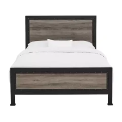 Kirklands Home Industrial Wood Queen Bed with Metal Frame Brown New
