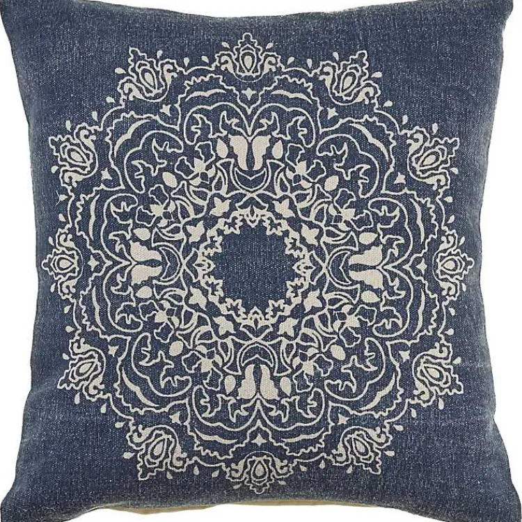 Pillows>Kirklands Home Intricate Medallion Navy and Cream Pillow