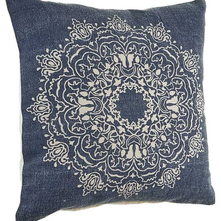 Pillows>Kirklands Home Intricate Medallion Navy and Cream Pillow