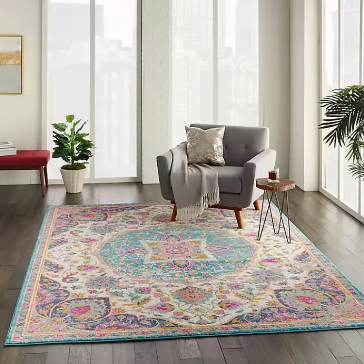 Kirklands Home Ivory & Multi Floral Medallion Area Rug, 6x9 Clearance