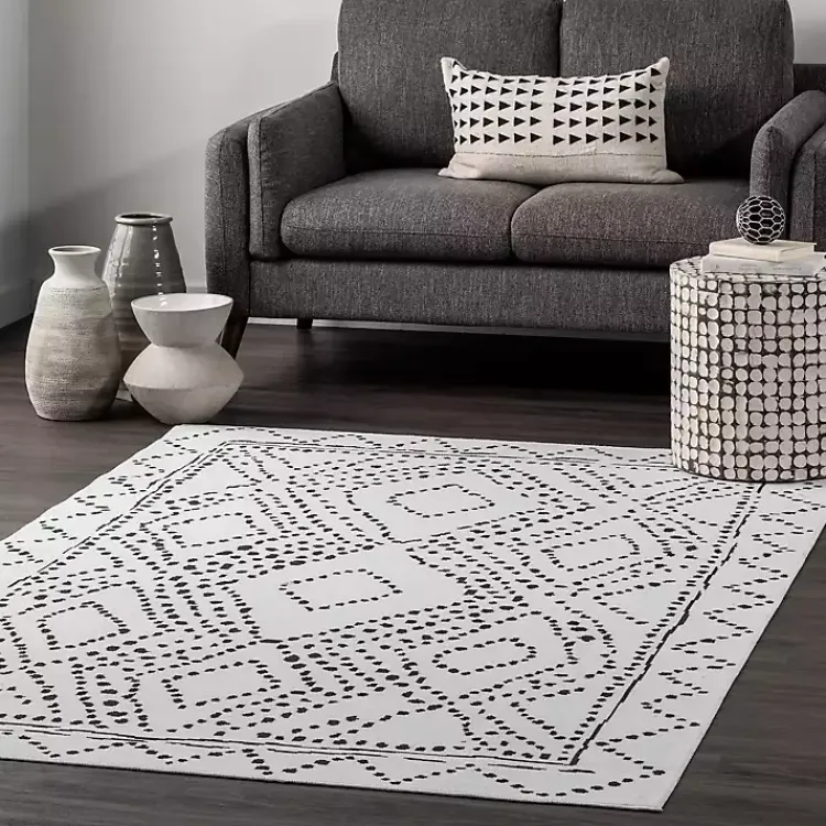 Kirklands Home Ivory and Black Diamond Washable Area Rug, 4x6 Discount