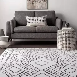 Kirklands Home Ivory and Black Diamond Washable Area Rug, 4x6 Discount