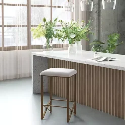 Kirklands Home Ivory and Gold Backless Counter Stool White Clearance