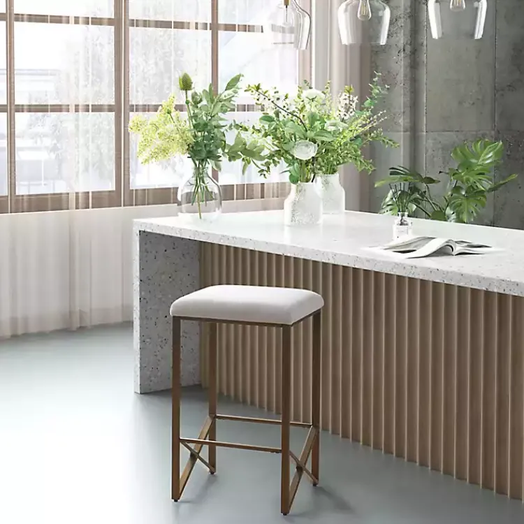 Kirklands Home Ivory and Gold Backless Counter Stool White Clearance