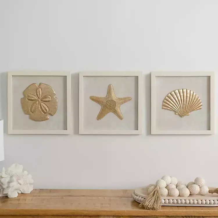 Kirklands Home Ivory and Gold Shell Shadow Wall Plaques, Set of 3 Hot
