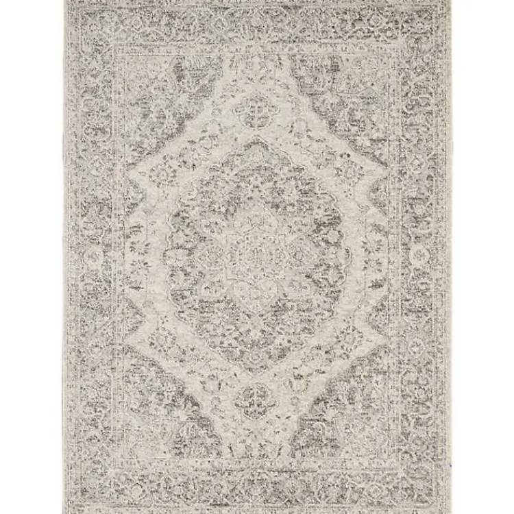 Kirklands Home Ivory and Gray Oushak Medallion Area Rug, 5x7 Clearance