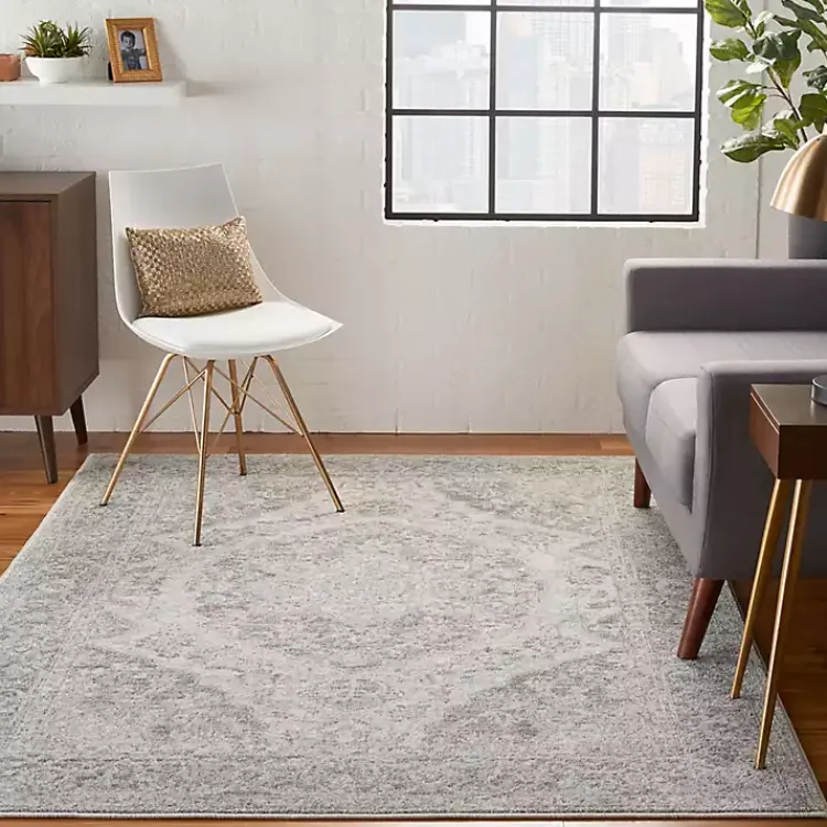 Kirklands Home Ivory and Gray Oushak Medallion Area Rug, 5x7 Clearance