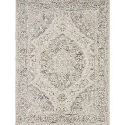 Kirklands Home Ivory and Gray Oushak Medallion Area Rug, 6x9 Clearance