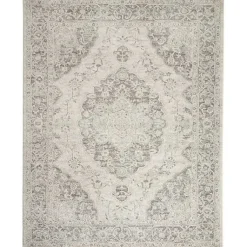Kirklands Home Ivory and Gray Oushak Medallion Area Rug, 7x10