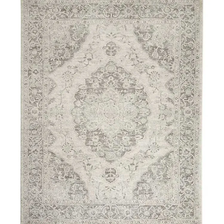 Kirklands Home Ivory and Gray Oushak Medallion Area Rug, 7x10