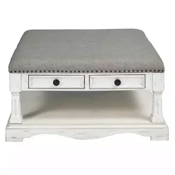 Kirklands Home Ivory and Gray Upholstered Square Coffee Table Best