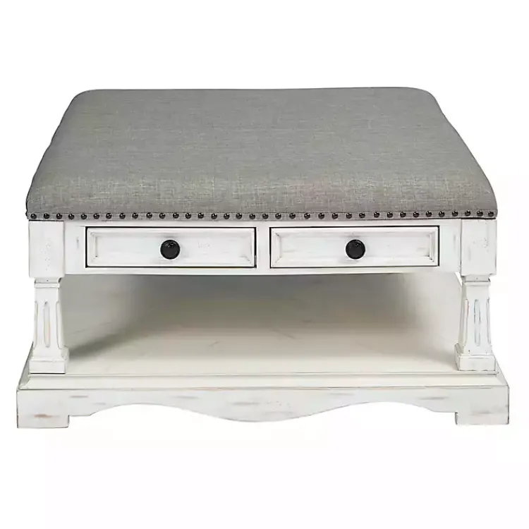 Kirklands Home Ivory and Gray Upholstered Square Coffee Table Best