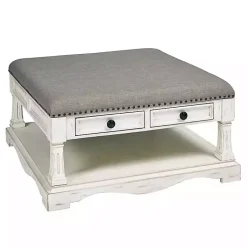 Kirklands Home Ivory and Gray Upholstered Square Coffee Table Best