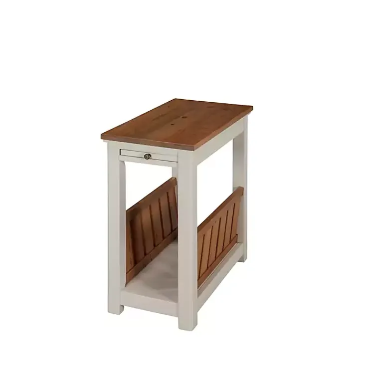 Kirklands Home Ivory and Natural Wood Magazine Shelf Accent Table Sale