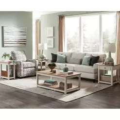 Kirklands Home Ivory and Natural Wood Magazine Shelf Accent Table Sale