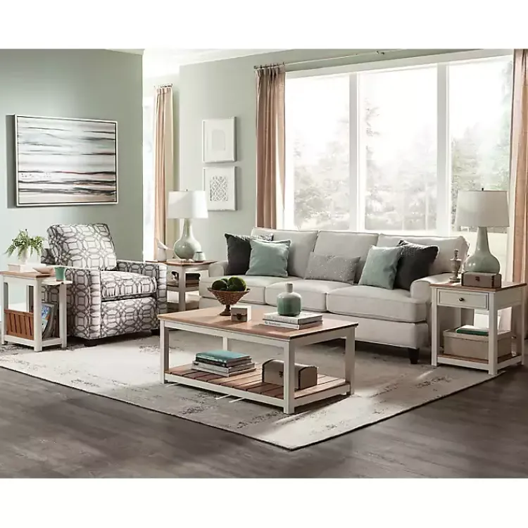 Kirklands Home Ivory and Natural Wood Magazine Shelf Accent Table Sale