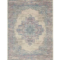 Kirklands Home Ivory and Pink Central Medallion Area Rug, 5x7 Best