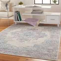 Kirklands Home Ivory and Pink Central Medallion Area Rug, 5x7 Best
