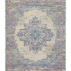 Kirklands Home Ivory and Pink Central Medallion Area Rug, 7x9 New
