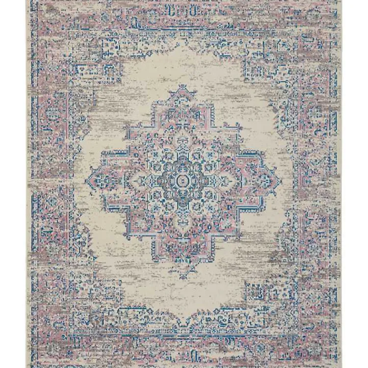Kirklands Home Ivory and Pink Central Medallion Area Rug, 7x9 New