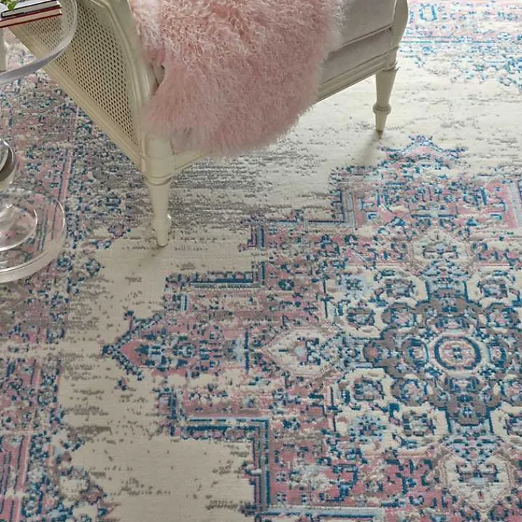 Kirklands Home Ivory and Pink Central Medallion Area Rug, 7x9 New