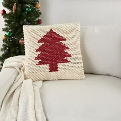Christmas Pillows>Kirklands Home Ivory and Red Looped Christmas Tree Throw Pillow