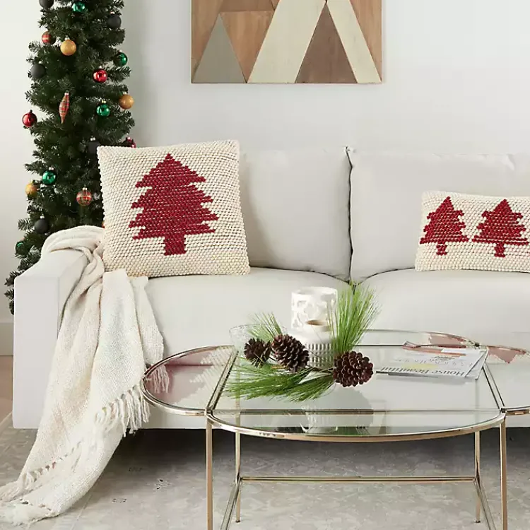 Christmas Pillows>Kirklands Home Ivory and Red Looped Christmas Tree Throw Pillow