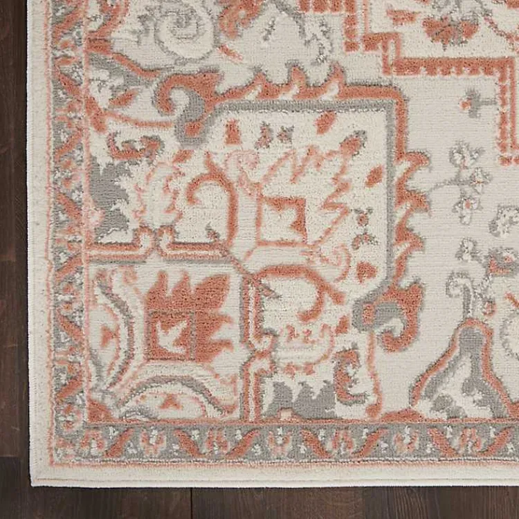 Kirklands Home Ivory and Rose Floral Medallion Area Rug, 5x7 New