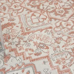Kirklands Home Ivory and Rose Floral Medallion Area Rug, 5x7 New