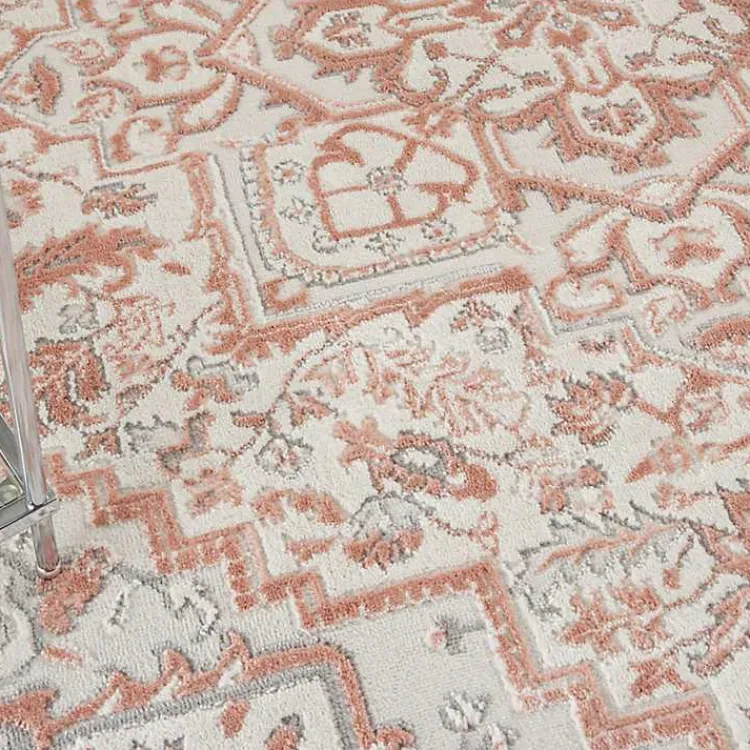 Kirklands Home Ivory and Rose Floral Medallion Area Rug, 5x7 New