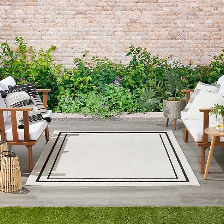 Kirklands Home Bordered Indoor/Outdoor Area Rug, 6x9 Ivory New