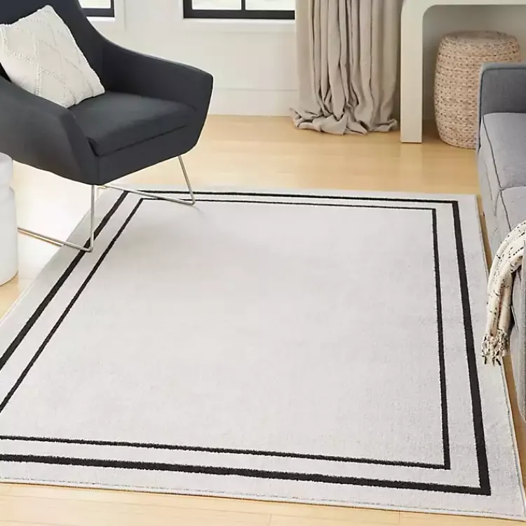 Kirklands Home Bordered Indoor/Outdoor Area Rug, 6x9 Ivory New